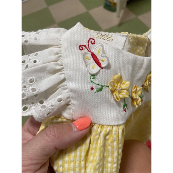Little Bitty 3-6 Months Vintage Yellow Butterfly Dress and Bloomers Eyelet Lace - Picture 6 of 10
